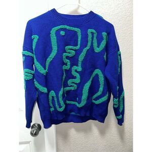 Treaded Leafs Embroidered Dinosaur Knit Sweater